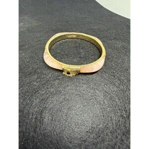 Vintage Chinese Pink Peking Art Glass Hinged Bangle Bracelet Gold Plated